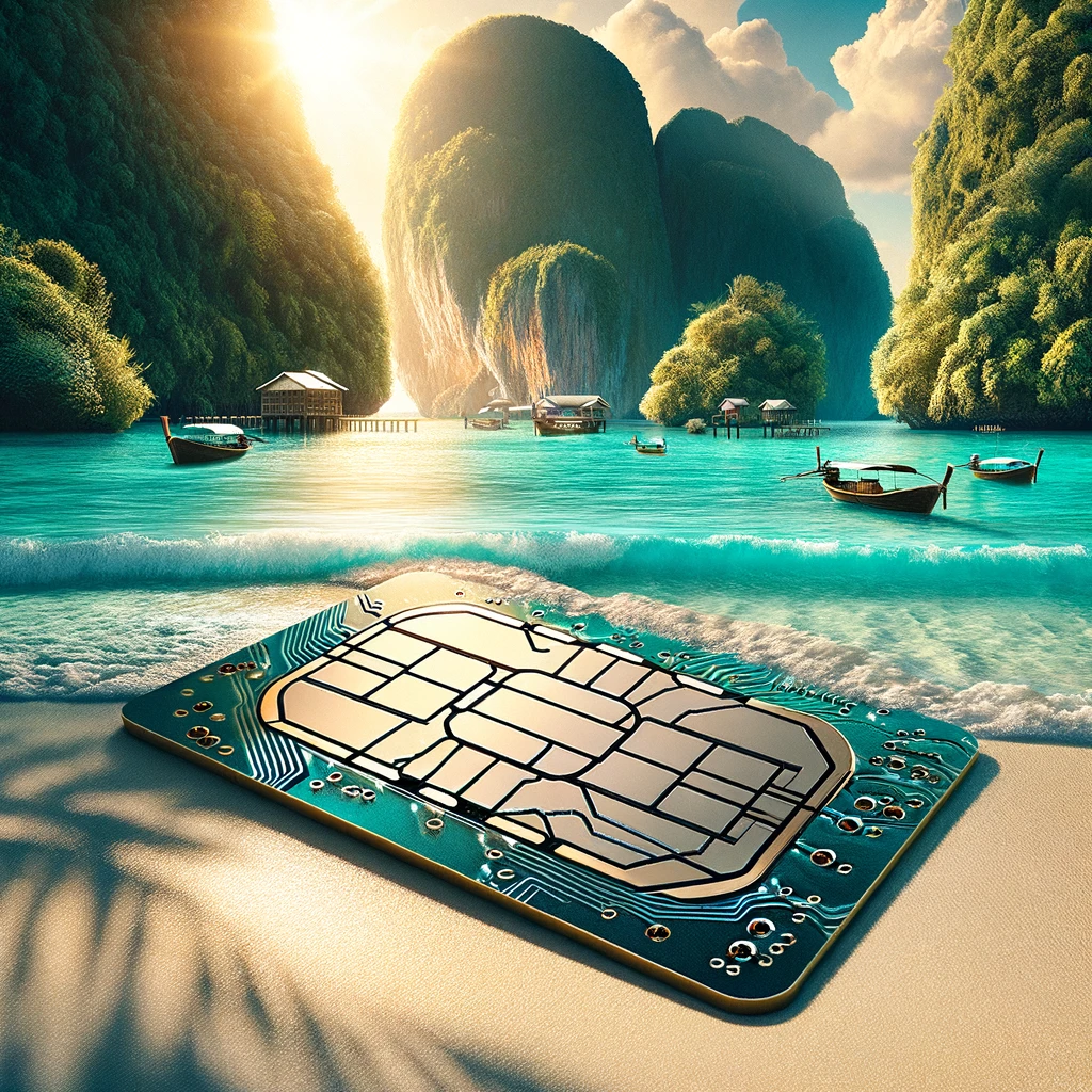 Illustration inspired by the tranquil beauty of the Phi Phi Islands combined with the concept of a high-tech nano SIM card that could be used for Smart Sim Registration
